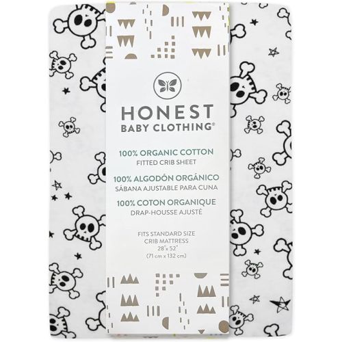 HonestBaby Fitted Crib Sheets Fits Standard Mattress Bassinet, Mini Prints 100% Organic Cotton Baby Boys, Girls, Unisex, Tossed Skulls, One Size