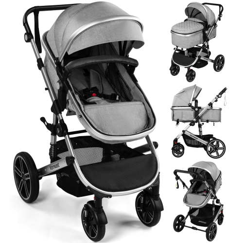 Vomeast Baby Stroller, Foldable Aluminum Alloy Stroller with Reversible, Travel Stroller for Newborn Infant, Grey