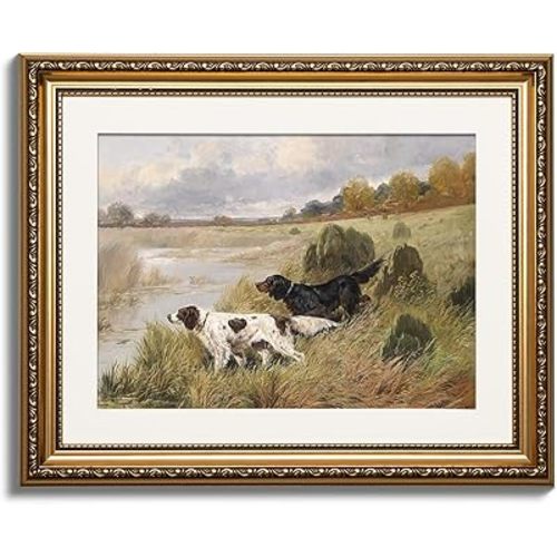 ARPEOTCY Vintage Gold Framed Wall Art, Retro River Landscape Paintings, Canvas Prints Artwork with Antique Frame, Victorian Wall Picture Decor for Room Gallery Living Room, 13x16 inch