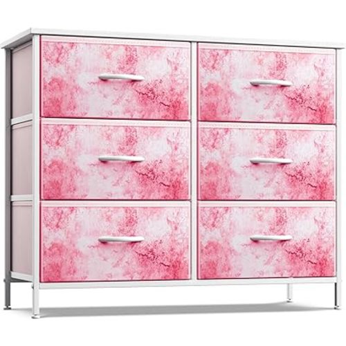 Sorbus Kids Dresser with 6 Drawers - Storage Chest Organizer Unit with Steel Frame, Wood Top & Handles, Tie-dye Fabric Bins for Clothes - Wide Furniture for Bedroom Hallway Kids Room Nursery & Closet