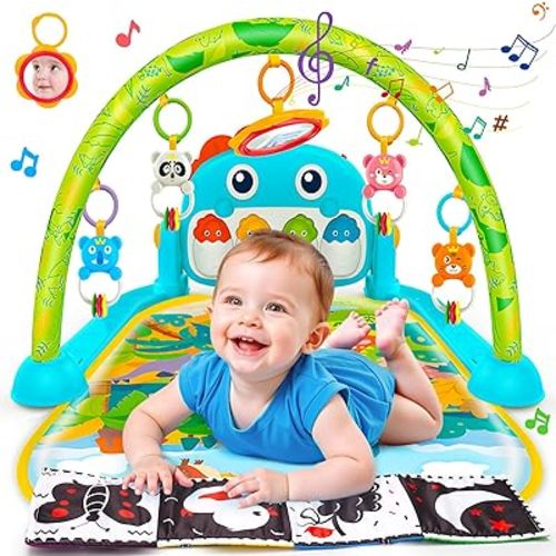Dinosaur Newborn Baby Toys 0-6 Months Tummy Time Baby Gym Play Mats with High Contrast Book Piano Floor Playmate for Infant 0-3 3-6 Month Musical Learning Toys Gifts for Newborns 0+ Months Boys Girls
