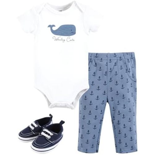 Hudson Baby Baby Cotton Bodysuit, Pant and Shoe Set