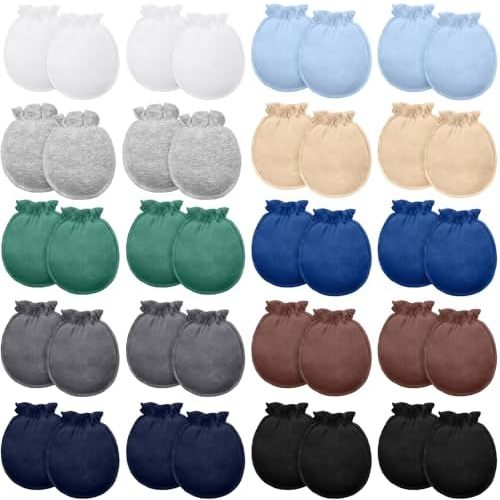 20 Pairs Newborn Baby Boys Girls Mittens 0-6 Months Infant Toddler Mittens No Scratch Solid Color Gloves