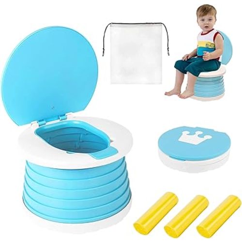 portable, foldable potty seat for toddler, Training Toilet Seat Emergency Toilet for Car, Camping, Outdoor, indoor (light blue, small)