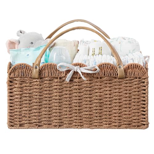 HBlife Large Baby Diaper Caddy, Paper Rope Storage Baskets Nursery Bin with Removable Divider, Portable Car Organizer for Diapers, Baby Shower Gifts, Newborn Essentials Must Haves