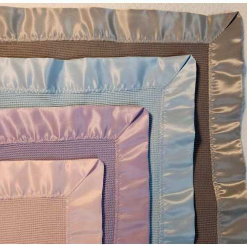 100% COTTON SATIN TRIM handmade blanket, satin edge baby blanket, Crib & stroller Blanket, Vintage inspired, Sensory adhd edge design