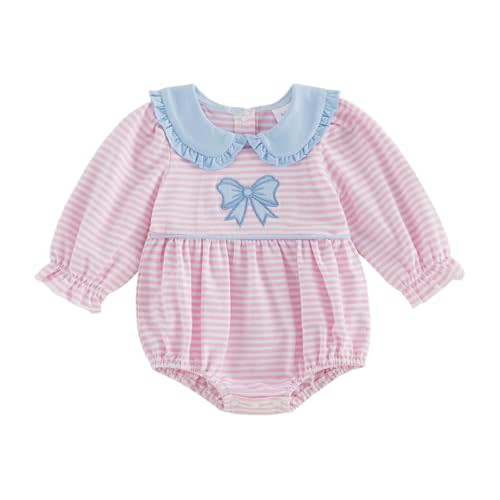 Fall Baby Girl Clothes Long Sleeve Romper Bow Embroidery Peter Pan Collar Bodysuit Infant Newborn Outfit