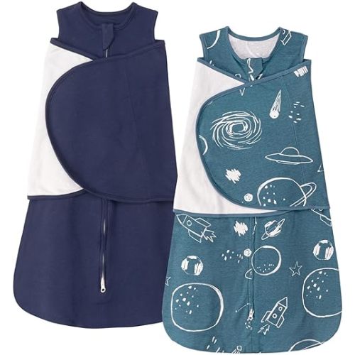 ZIGJOY Sleep Sack Swaddle 1.0 Tog Baby Wearable Blanket 100% Cotton Baby Swaddle Blanket for Newborns 0-6 Months Space&Blue