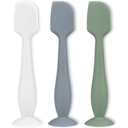 3 Piece Full Size Diaper Cream Applicator Set - Soft Silicone Baby Butt Spatula with Suction Base (White/Sage/Ether)