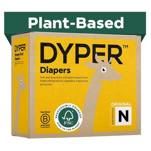 DYPER - Baby Diapers Hypoallergenic Cloth Alternative Day & Overnight Protection - Made with Plant-Based* & Honest Ingredients - Size 0 (204 Count)