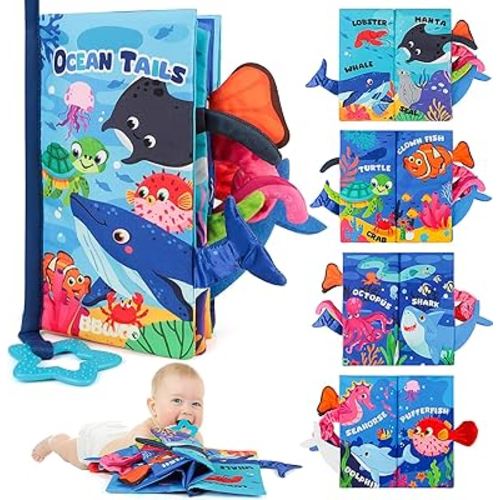 Baby Book Toy 0-6 Months - Baby Boy Girl Shower Gift - Tummy Time Toy for Infant 6 to 12 Months - Touch and Feel Crinkle Book for Newborn Toddler with Teether - Easter Basket Essentials Stuffers