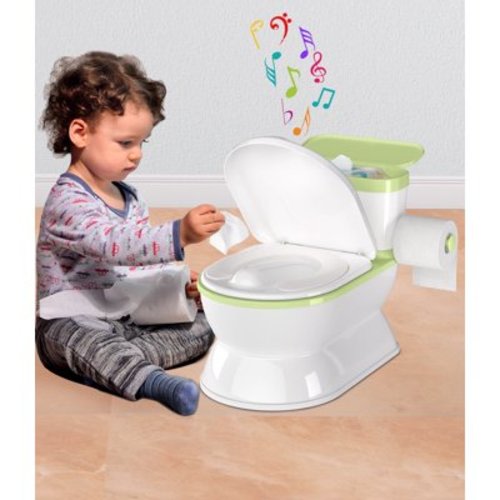 Realistic Baby Potty Training Toilet for Kids and Toddlers w/ Flushing Sounds, Splash Guard (Green)