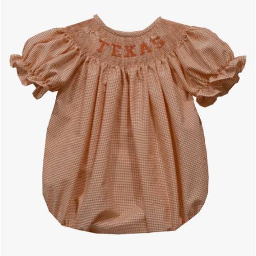 Texas Smocked Rust Gingham Short Sleeve Girls Bubble – Mondays by Mimi