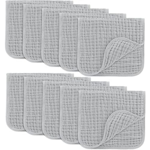 Comfy Cubs Muslin Burp Cloths 20" x 10", Pack of 10 - Large, 6-Layer, Ultra Absorbent 100% Cotton for Baby Drool and Messes - Soft, Safe & Gentle Baby Burp Cloths for Boys & Girls - Heather Blue