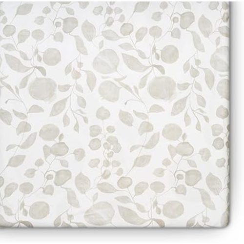 Oilo Crib Sheet, Breathable 100% Turkish Cotton Fitted Jersey, 300 Thread Count, Machine Washable, Fits Standard Crib (28" x 52" x 6"), Toddler Bedding, Girl, Boy, & Neutral Nursery Design, Beige Leaf