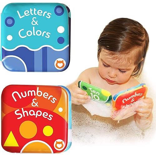 Floating Baby Bath Books - Bath Books for Babies, Infants - Waterproof, Mold-Free Bath Toys for Learning & Early Education (Set of 2 - Alphabet & Numbers Books)