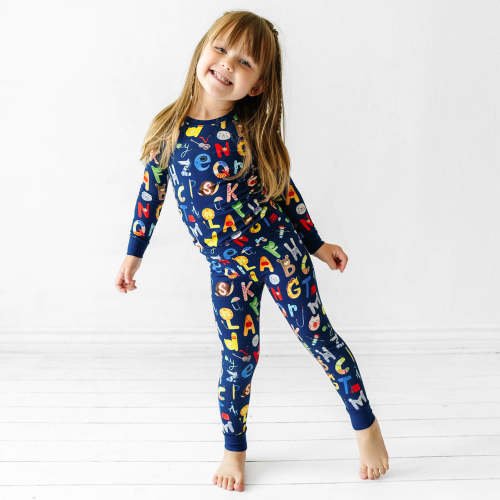 Navy Alphabet Friends Two-Piece Pajama Set - Little Sleepies