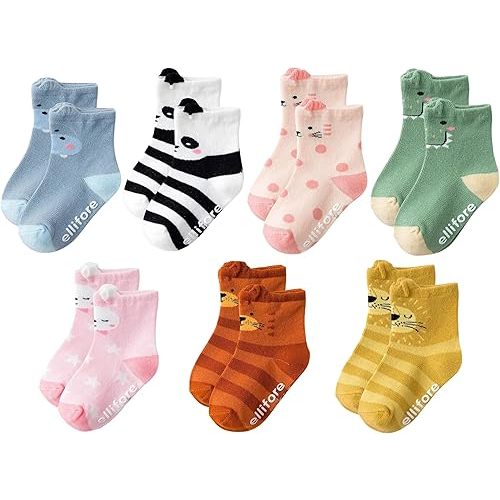 7-Pack Cute Animal Baby Socks Non Slip Grip Toddler Kids Sock Newborn Essentials