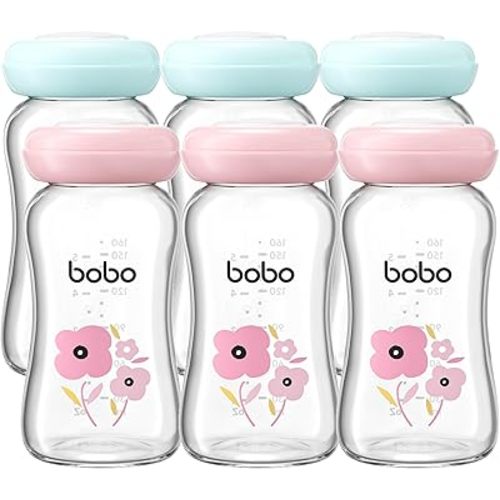YOHKOH Glass Breast Milk Storage Bottles - 100% Leak-Proof, BPA-Free Breastmilk Storage Containers, Freezer & Dishwasher Safe, Ideal for Nursing Mothers (Multicolor, 5.4oz (Pack of 6))