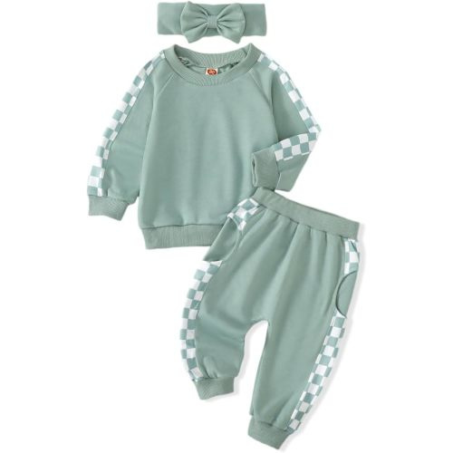 AMAWMW Infant Baby Girl Clothes Long Sleeve Loose Sweatshirts Pockets Pants Headband Outfits Fall Winter Spring Gift - A Green - 6-12 Months
