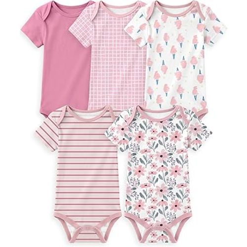 Yoofoss Baby Bodysuits 100% Organic Cotton Baby Short Sleeve Baby Boys Girls Clothes Soft Newborn Infant Romper,5 Pack,3-6Months