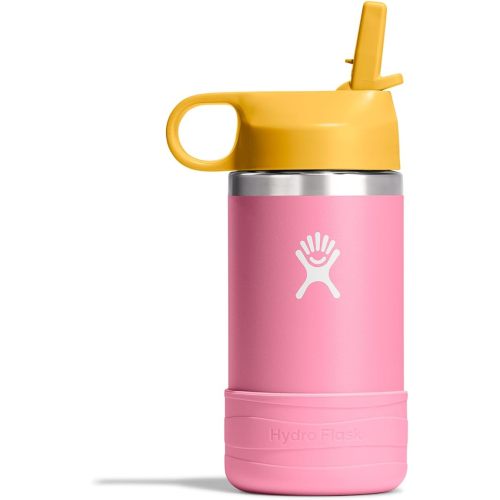 Hydro Flask Kids Water Bottle for School - Stainless Steel and Insulated with Straw Cap - 12 Oz Dahlia