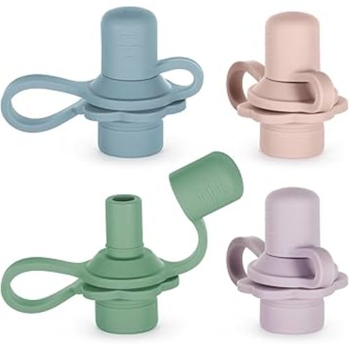 haakaa Multi-Functional Silicone Spout,Pouch Topper No Spill,Water Bottle Topper for Toddlers,100% Food Grade Silicone,4 Pack