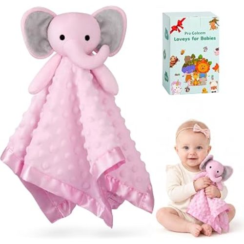 Pro Goleem Baby Girl Gifts Elephant Security Blanket with Stuffed Animal Snuggle Toy Lovey Soft Lovie Baby Registry Search for Infant and Toddler Pink 16 Inch