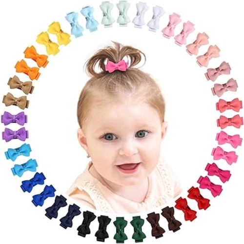 Mini Fully Lined Grosgrain Ribbon Bows Hair Clips for Girls and Infants - 1.2" Tiny Hair Clips in 20 Color Pairs (40PCS)