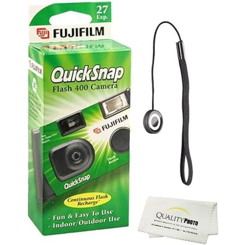 Fujifilm QuickSnap Flash 400 Disposable 35mm Camera (1 Pack) Bonus Hand Strap + Quality Photo Microfiber Cloth