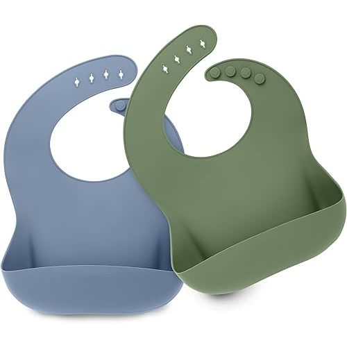 KeaBabies 2-Pack Silicone Bibs For Babies, Silicone Baby Bibs for Eating, Food-Grade Pure Silicone Bib, Toddler Bibs, Waterproof Bibs, Feeding Bibs, Silicon Bibs for Toddlers, Boys, Girls (Slate)