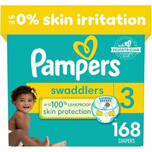 Pampers Swaddlers Diapers - Size 3, One Month Supply (168 Count), Ultra Soft Disposable Baby Diapers