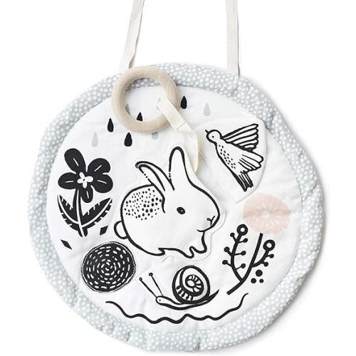 Wee Gallery Organic Activity Pad - High Contrast Tummy Time Play Mat with 4 Interactive Activities - Soft Sensory Mat for Babies - Visual & Motor Skill Development Pad - (Meadow)