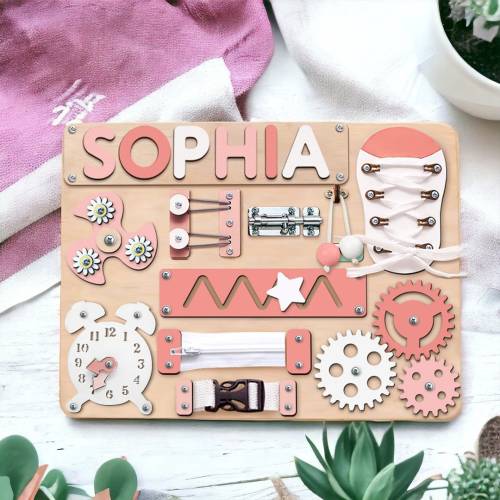Personalized Busy Board, Custom Wooden Name Puzzle Busy Board 1 Year Old Baby Gift Baby Shower, Montessori Wooden Puzzle, 1st Birthday Gift