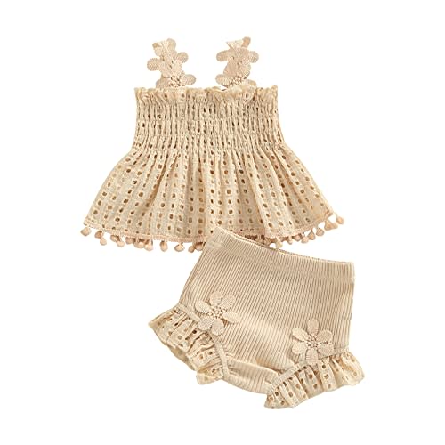 Kodaruber Newborn Baby Girl Clothes Cutout Pleated Tank Top Stretch Ruffle Shorts Set Summer Outfits Cute Infant Clothes