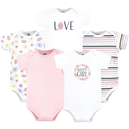 Hudson Baby baby-girls Cotton Bodysuits 5-pack