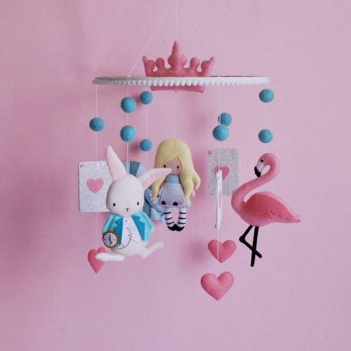 Girl baby mobile Alice in wonderland nursery mobile Carroll rabbit flamingo Baby crib mobile baby shower gift nursery hanging mobile newborn