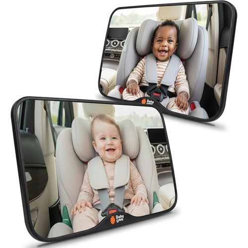 Baby Uma Baby Car Mirror (2 Pack) + Baby On Board Signs for Car - Clear-View Shatterproof Mirror, Easy On 'n Off with Stay-Put Buckles, Newborn Essentials (9.4 x 6.4 in)