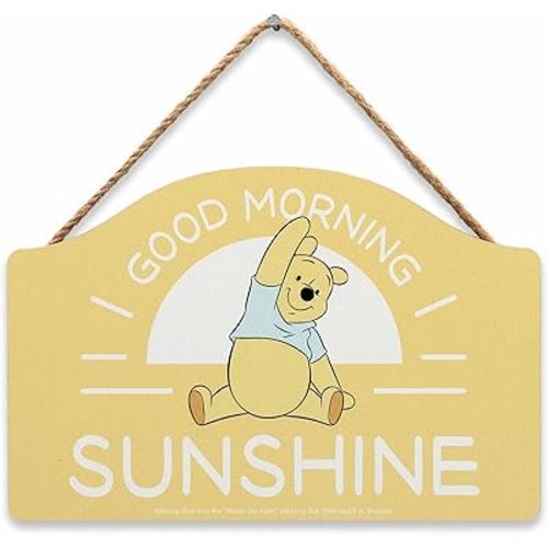 Disney Winnie the Pooh Good Morning Sunshine Hanging Wood Wall Decor - Adorable Winnie the Pooh Sign for Kids' Bedroom or Nursery