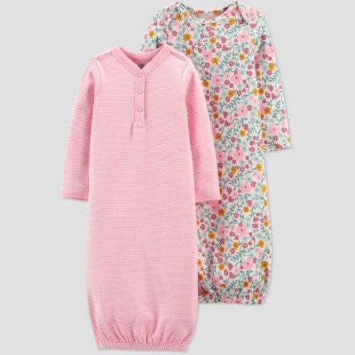Carter's Just One You® Baby Girls' 2pk Striped And Floral Print Nightgown - Pink/white