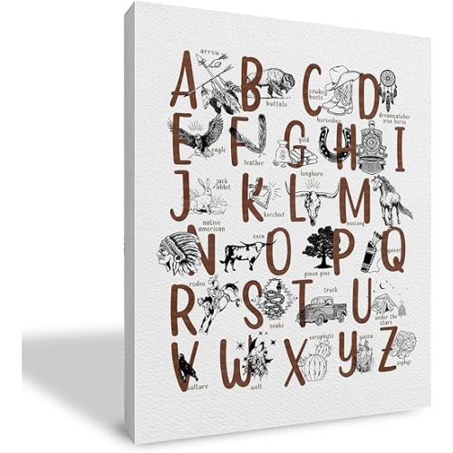 Qvapt Cowboy Nursery Wall Decor,Western Alphabet Framed Canvas Wall Art,Western Nursery Decor Boy,Western Alphabet Wall Art Decor For Home Nursery Boy Room(11x14inch)