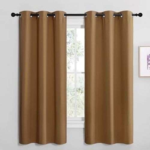 NICETOWN Sleek Blackout Curtains 68 inches Length for Small Windows, Noise Reducing and Block Draft Panels for Door Doorway Laundry Office Luxury Decor Theme (2 Panels, Gold Brown, W42 x L68 -Inch)