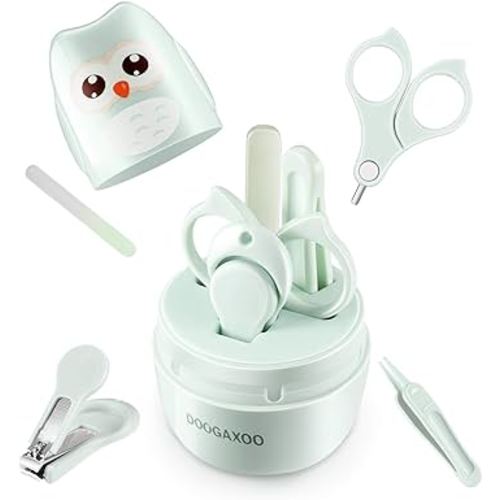 Baby Nail Clippers, 4-in-1 Safe Baby Nail Kit with Cute Case, Nail Clipper, Scissors, Tweezers, Nail File Set for Newborn, Infant, Toddler and Kids-Owl Green
