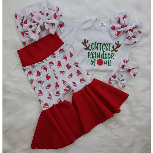 Santa Hat Pants, Bell Bottoms, Bummies, Onesie, Headwraps, Bows, and Piggies