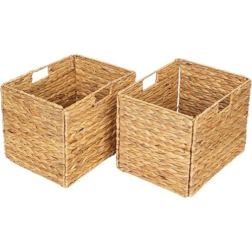 Storage Baskets，Wicker Baskets,Hyacinth Basket For Shelf,Folding 2 Packs Handmade Woven, Seagrass Baskets,Shelf Baskets For Storage Toys Books And Clothes and Other What You Want