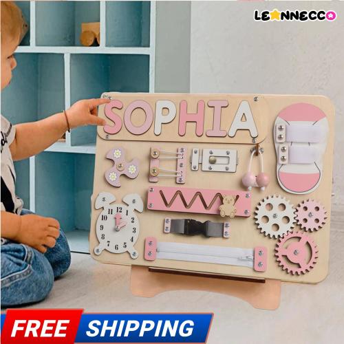 Personalized Busy Board, Custom Name Baby Puzzle, Montessori Toys, Wooden Activity Board, Fine Motor Skill Toy,Baby Shower Gift,Nusery Decor