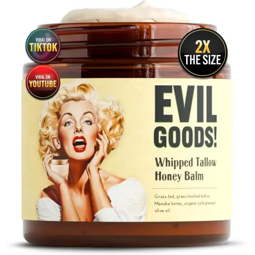 Whipped Beef Tallow and Manuka Honey Balm, 4oz, Unscented, Grass Fed Grass Finished Organic Face Cream, Moisturizer, Body Lotion, Skin Care and Lip Balm