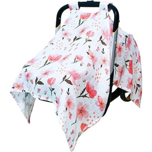 80S Muslin Car Seat Cover for Babies - Soft & Breathable Infant Carrier Canopy, Lightweight Sunshade for Summer, Universal Fit for Baby Boys & Girls