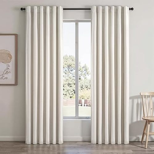 Topfinel 100% Blackout Curtains 90 Inches Long for Living Room 2 Panels Set Thick Linen Texture Energy Saving Curtain Window Coverings Hook Belt Pleated Drapes Aesthetic Bedroom(W40 xL90,Birch)