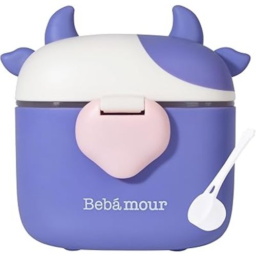Bebamour Baby Formula Dispenser On The Go, Formula Container to Go, Formula Holder for Travel, Candy Fruit Snack Storage Container with Scoop and Leveller (Purple Cow)